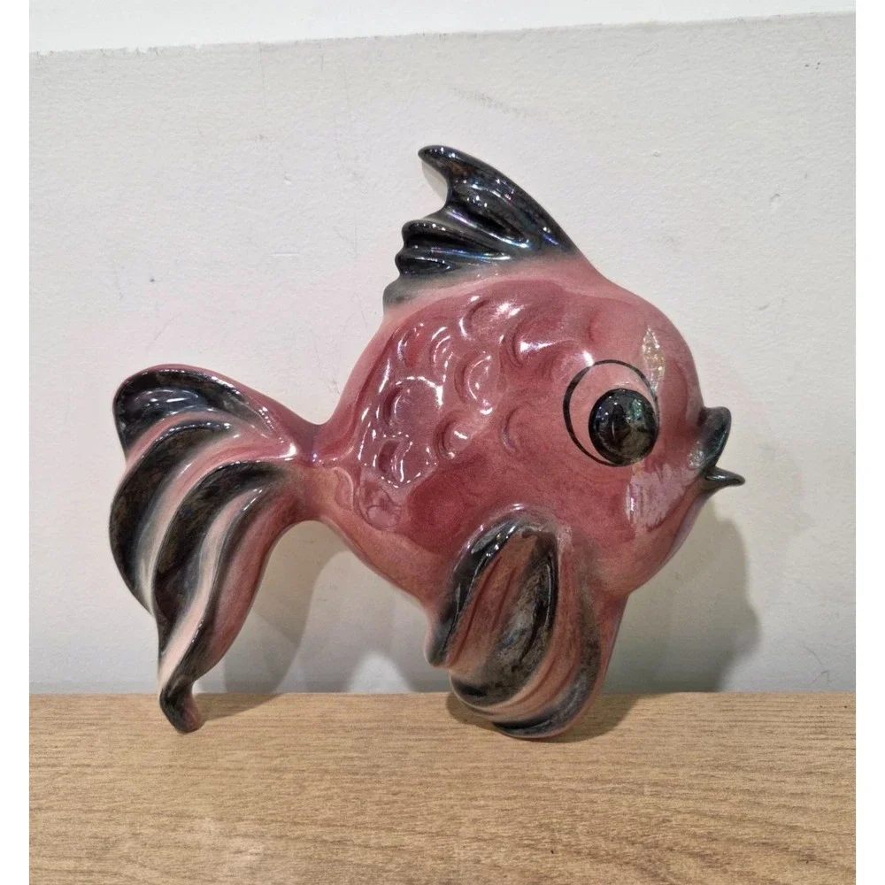 Vintage 1950s MCM Ceramicraft Pink Fish Ceramic Wall Decor 7''